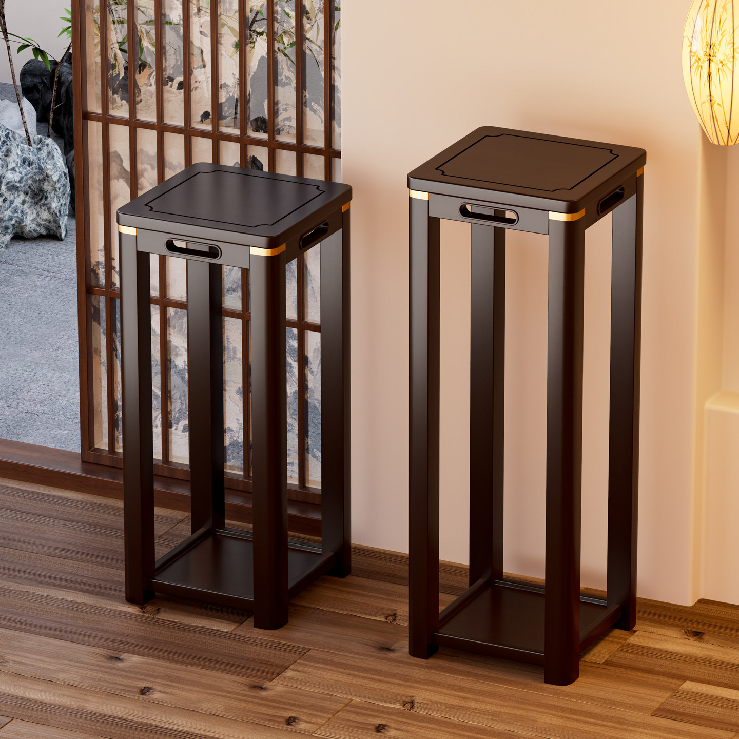 实木花架置物架新中式家用客厅沙发旁植物摆放架多层盆景花架展示