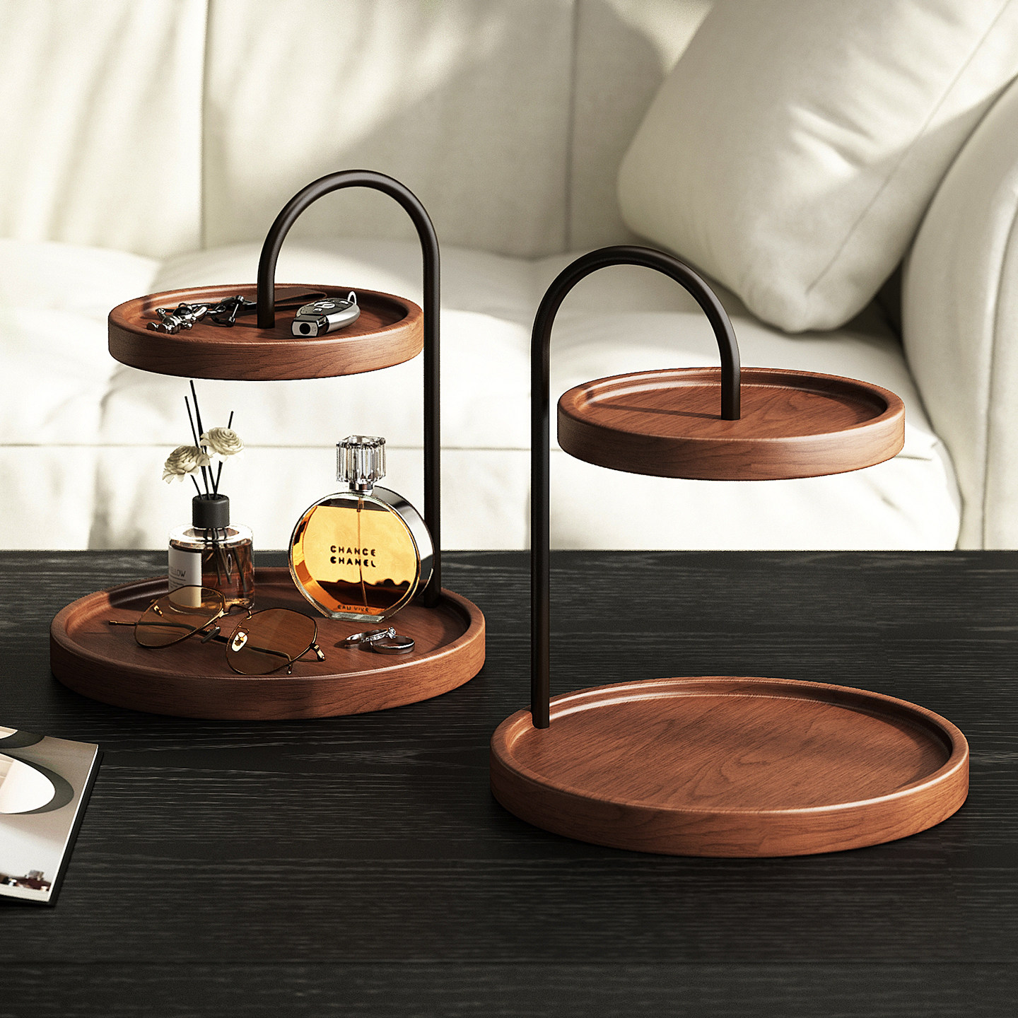 实木钥匙收纳玄关摆件桌面多层化妆品香水置物展示架杂物首饰托盘,收纳整理,桌面收纳盒,淘宝优惠券,粉丝福利购,淘宝优惠卷
