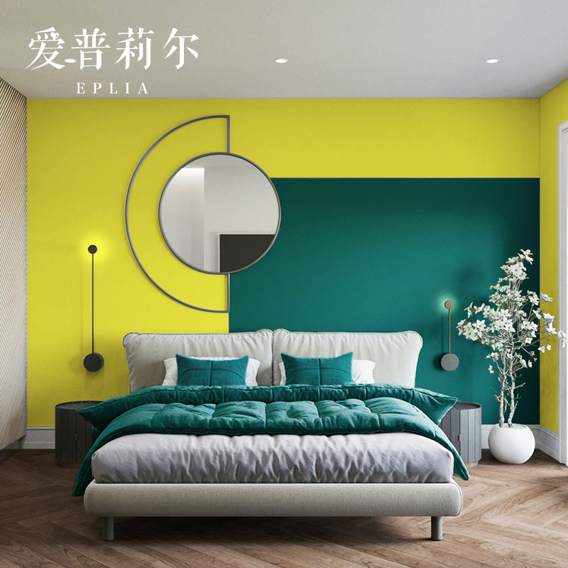 现代简约长纤无纺布纯色素色黄色绿色撞色墙纸客厅卧室背景墙壁纸