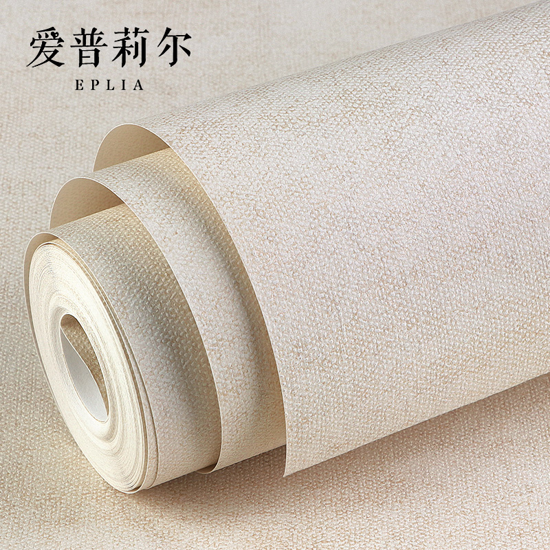 日式加厚布纹亚麻无纺布素色墙纸米黄奶咖色卧室客厅壁纸2025新款