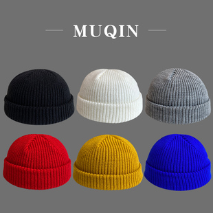 韩版 秋冬保暖纯色羊毛混纺毛线帽休闲百搭光板套头针织帽子潮男女