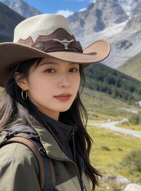 2026新款西部牛仔帽子男女春夏户外出游遮阳骑马帽百搭透气草帽女