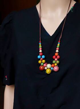 新中式多巴胺彩陶串珠长项链