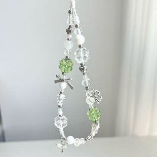 幸运四叶草多色串珠粉手机链防丢相机挂件女学生闺蜜礼物ccd挂绳