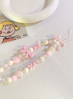 ins风通用串珠手机挂件少女蝴蝶结手机链ccd相机链条手腕串珠挂绳