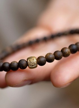 新中式天然奇楠沉香手串文玩男女款文莱沉香扎基拉姆好运手串配饰