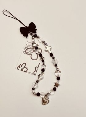 甜酷黑色爱心吊坠ccd相机挂饰手机壳挂绳配件拍立得防丢手绳手工