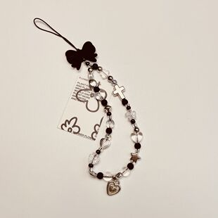 甜酷黑色爱心吊坠ccd相机挂饰手机壳挂绳配件拍立得防丢手绳手工