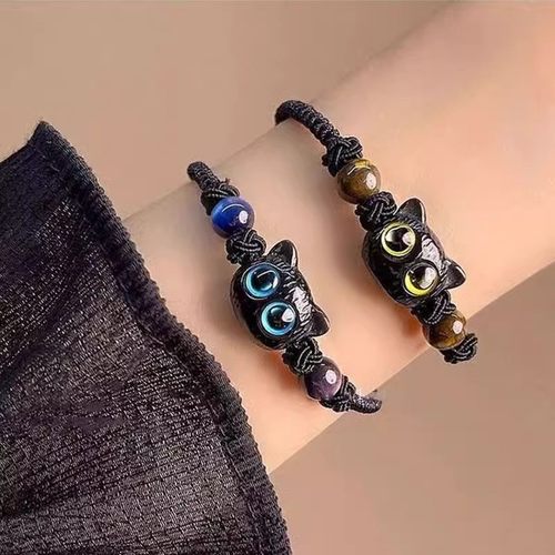 彩色编织绳串珠猫咪手链夏小众高级手串2025新款学生甜酷配饰品