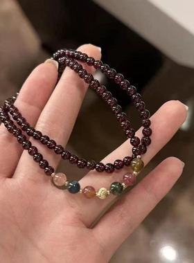 新中式复古多圈叠戴手串石榴石手饰品情侣闺蜜礼物手工制作手作