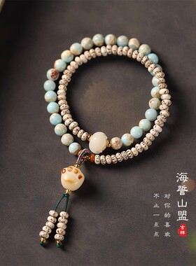 2026年新款新中式原生态星月菩提手串炭烧菩提猫爪寿山石手链女