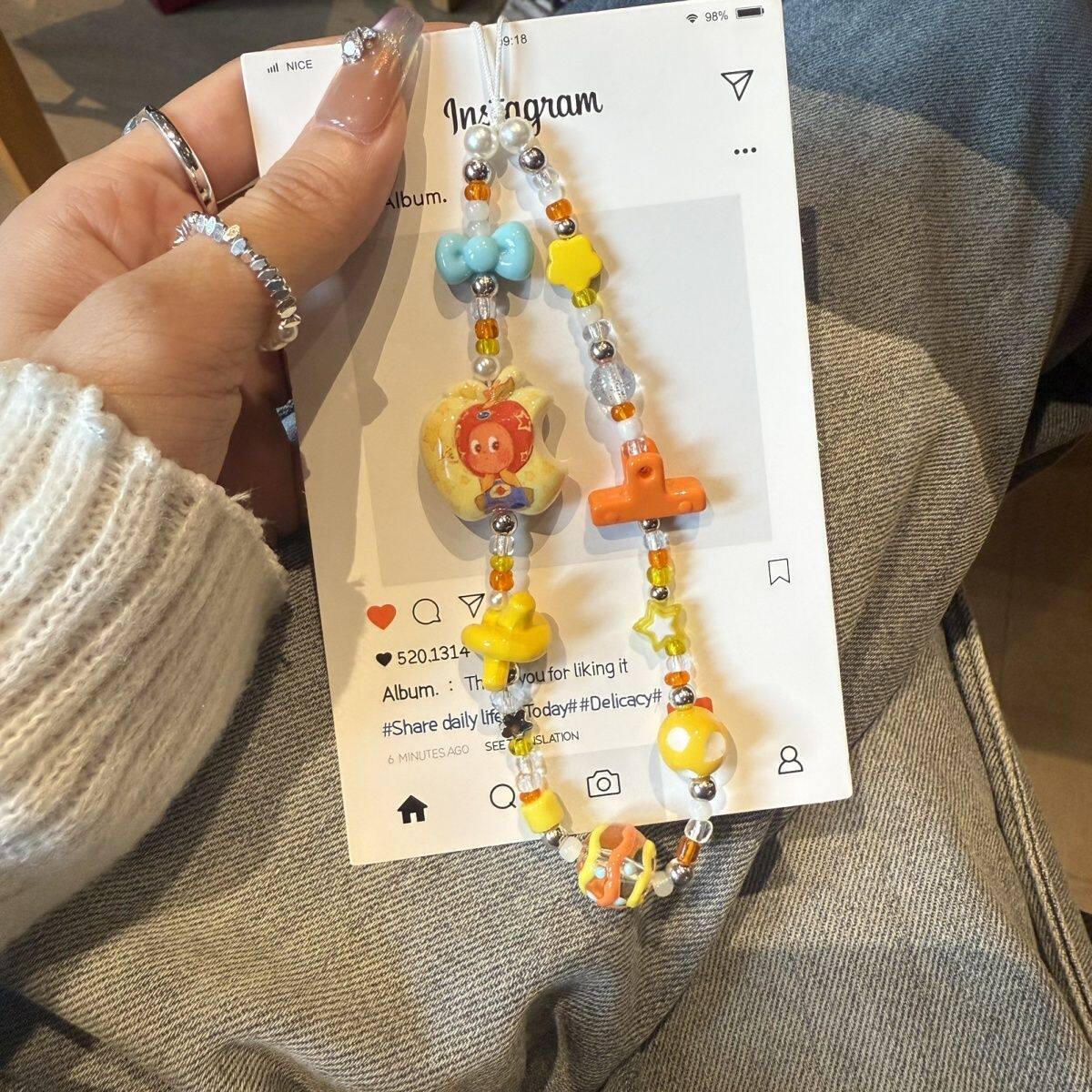 卡通星星人手机挂件可爱串珠手机链小众设计包包挂饰百搭钥匙挂扣