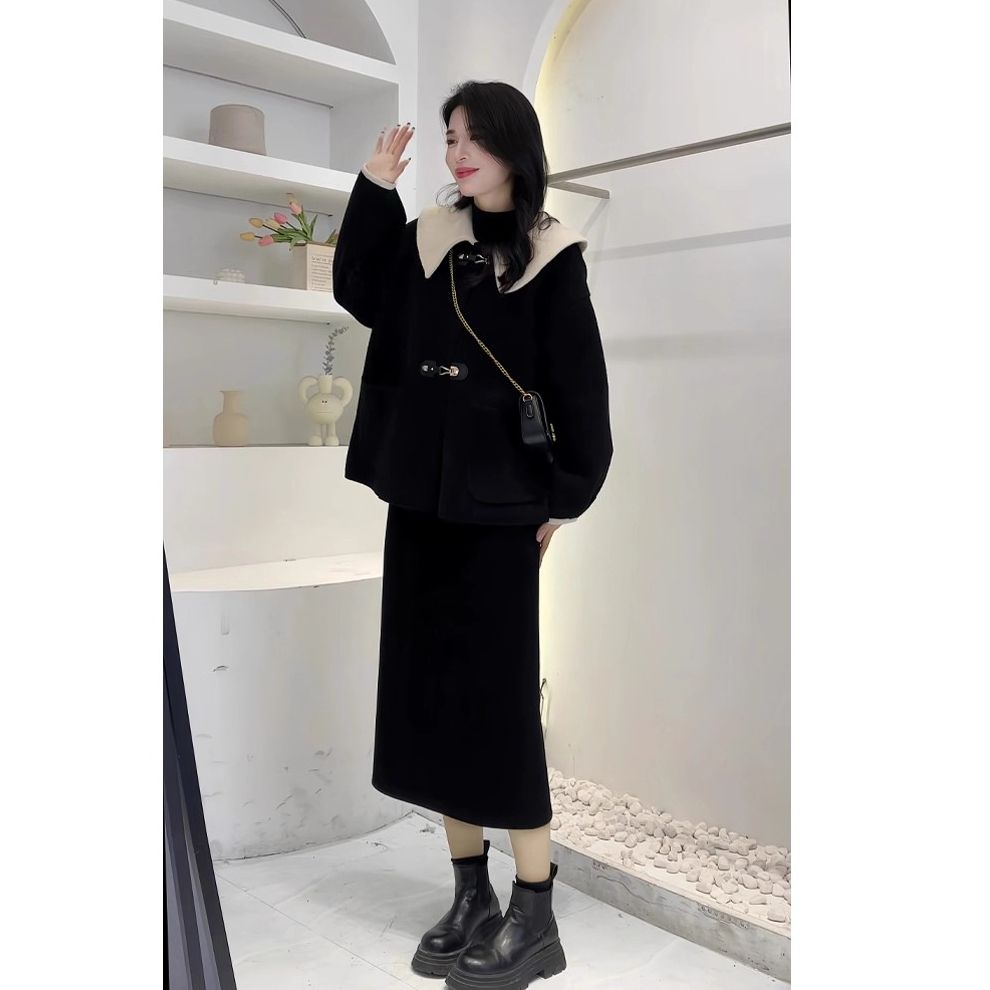 大码设计感娃娃领毛呢外套女2025冬季新款韩版百搭宽松小香风上衣