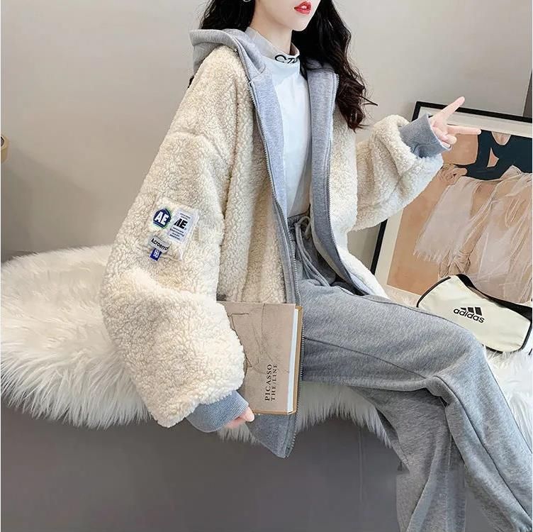 加绒加厚羊羔毛外套女秋冬2025新款初高中学生宽松小个子开衫上衣