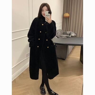 胖mm大码女装纯色中长款外套女时尚气质宽松加厚仿羊羔毛大衣女潮