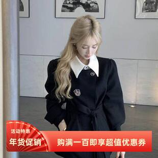 英伦学院风假两件西装外套女2023秋冬季新款黑色拼接西服上衣潮