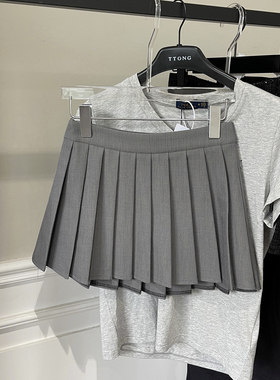 FASC自制 灰色百褶裙半身裙女秋黑色百搭学院风高腰A字小个子短裙