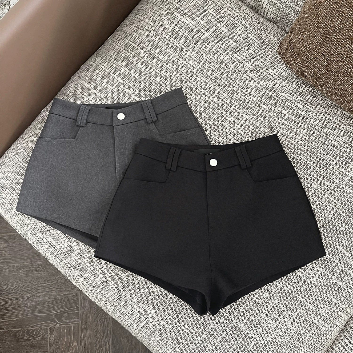 FASC 高腰提臀显瘦黑色西装阔腿裤女春季新款韩版通勤百搭a字短裤