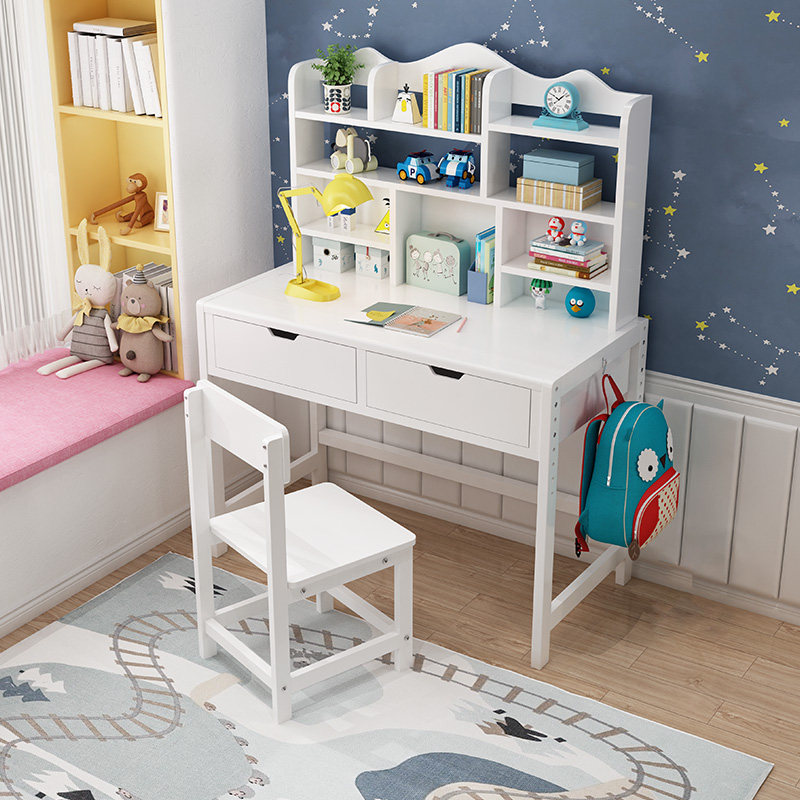 儿童学习桌椅套装可升降家用课桌中小学书桌书架组合简约写字桌子
