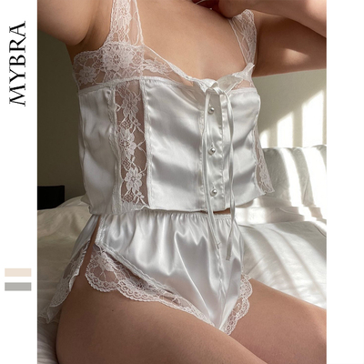 SoftRomance性感甜辣透视蕾丝冰丝家居服套装纯欲诱惑睡衣套装女