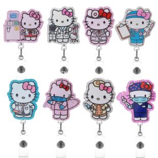 医护节猫咪护士医生亚克力闪粉易拉扣伸缩徽章卷轴钥匙扣工作礼物