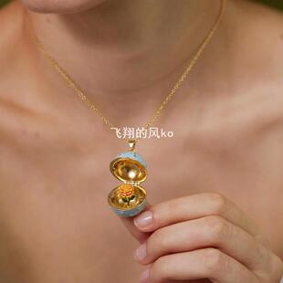 设计款畅销小巧项链铜镀金保色新款12月份圆形盒子可开合花朵精致