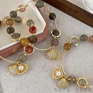 山东淄博琉璃饰品手链手串天然彩发晶手链女糖果扇贝ins小众