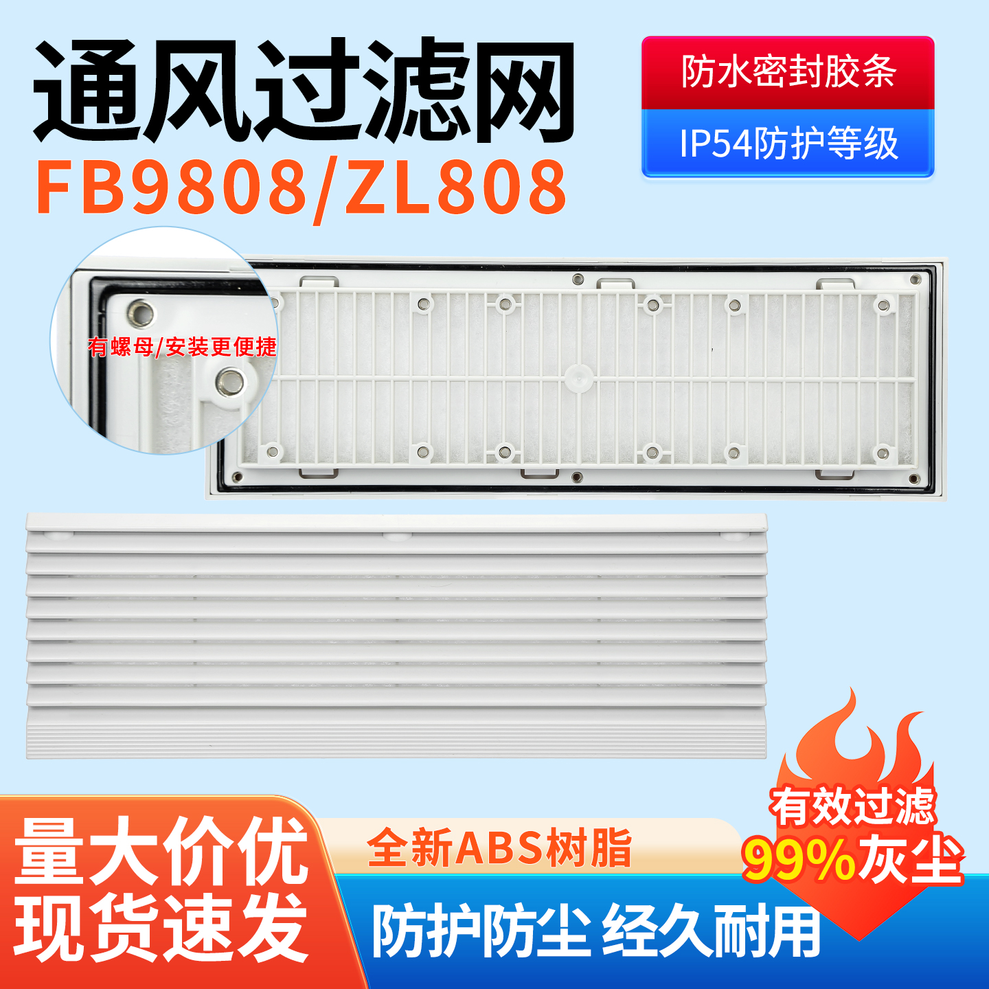 FB9808 ZL808A 通风过滤网组 360*120mm 机柜百叶窗风扇防尘网罩