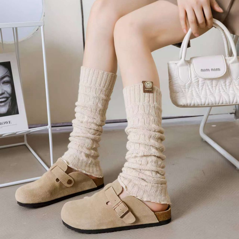 针织袜套白色袜子女秋冬中筒刺绣小腿袜雪地靴腿套保暖加厚堆堆袜