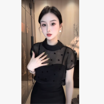 刘欣服饰 新款减龄显瘦上衣洋气百搭微透气质时尚短袖上衣6438