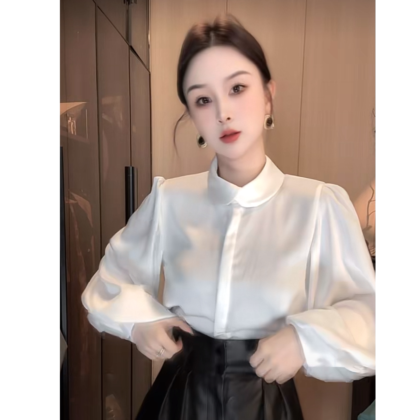 刘欣G店 娃娃领长袖衬衣S34衬衫