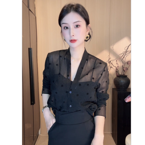刘欣服饰 春夏新款气质..打底长袖小众上衣时尚上衣衬衫3321