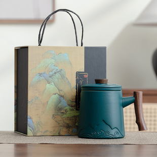 国潮复古商务礼品实用沧海杯子办公杯套装茶水分离杯开业纪念