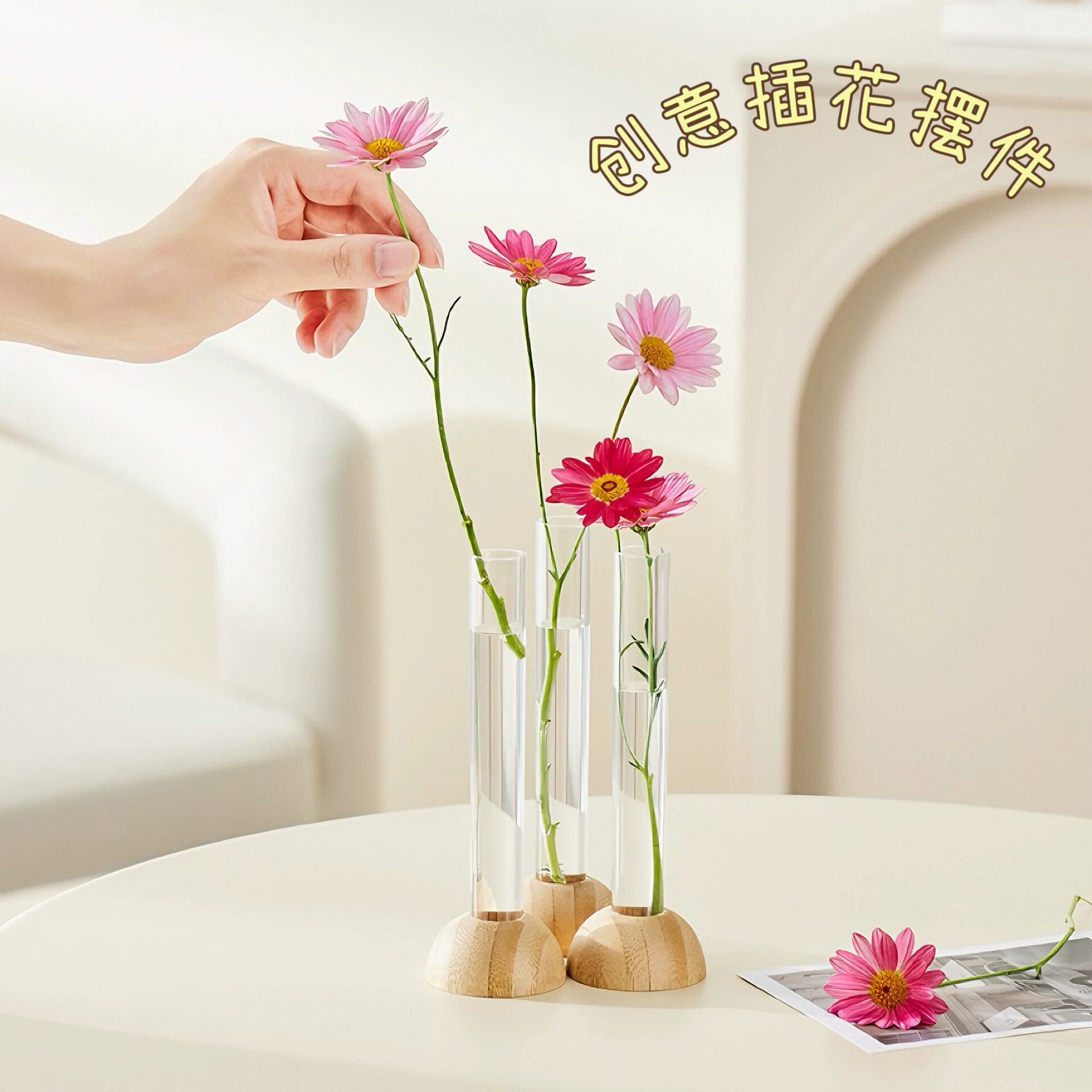 New bamboo test tube small vase for flower arrangement, cro - 实物图