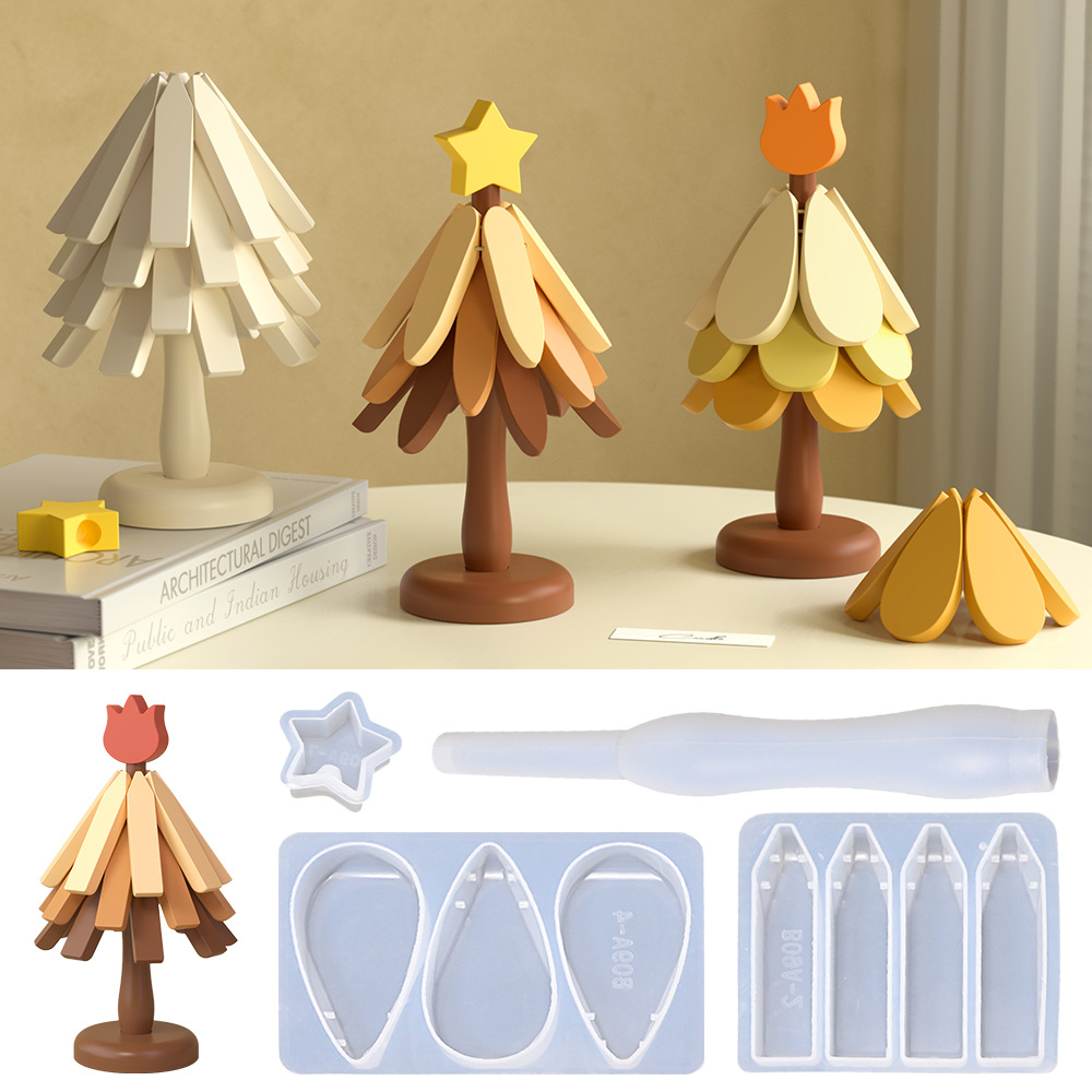 DIY Five pointed Star One Tree Cup Mat Set Silicone Mold Ch