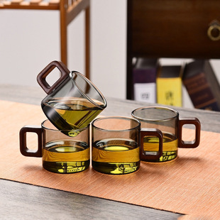 中式玻璃小茶杯套装6只耐热品茗杯带把喝茶杯子家用待客功夫茶杯