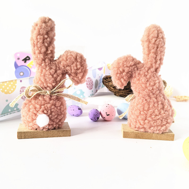 Easter decoration wooden plush rabbit ornament desktop cour