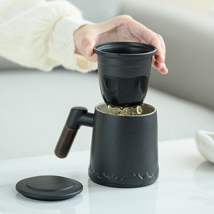 陶瓷杯茶水分离杯办公泡茶杯杯子带盖过滤杯马克杯个人杯商务礼品