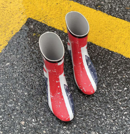 2023欧美轻便中短筒橡胶雨鞋女时尚防水防滑印花雨靴套靴水鞋加绒