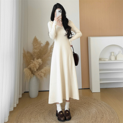 外贸出口转内销法式长袖针织连衣裙子女秋冬季高级感配大衣内搭打
