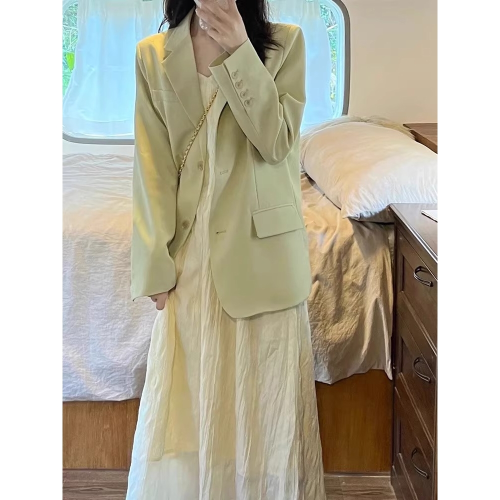 外贸出口转内销西装外套吊带裙子套装女秋秋季大码胖mm法式流行连