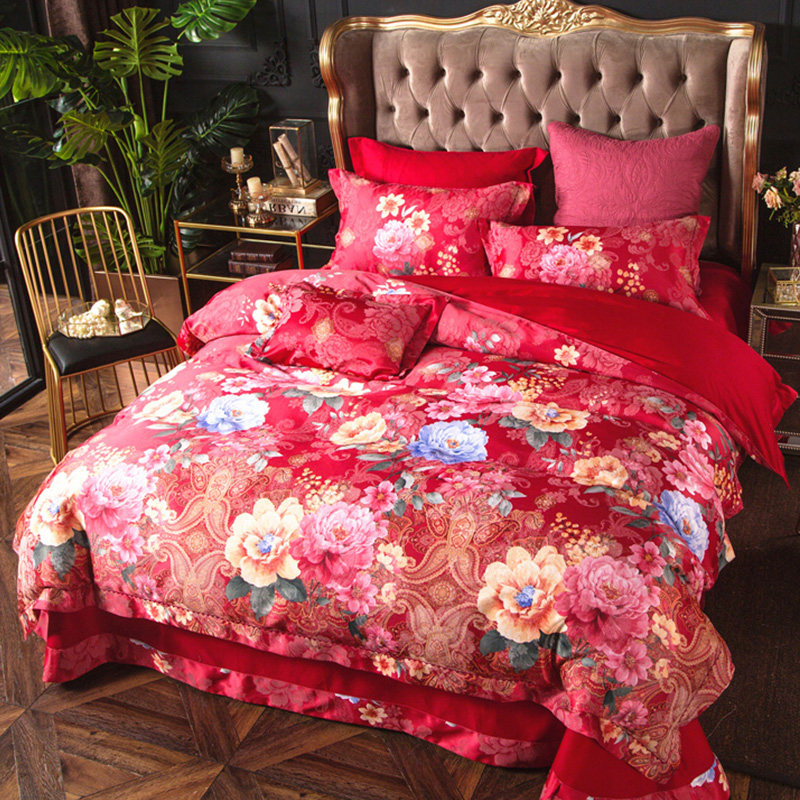欧式提花四件套全棉纯棉斜纹4件套结婚陪嫁喜庆被套床单床上用品,床上用品,婚庆床品套件,淘宝优惠券,粉丝福利购,淘宝优惠卷