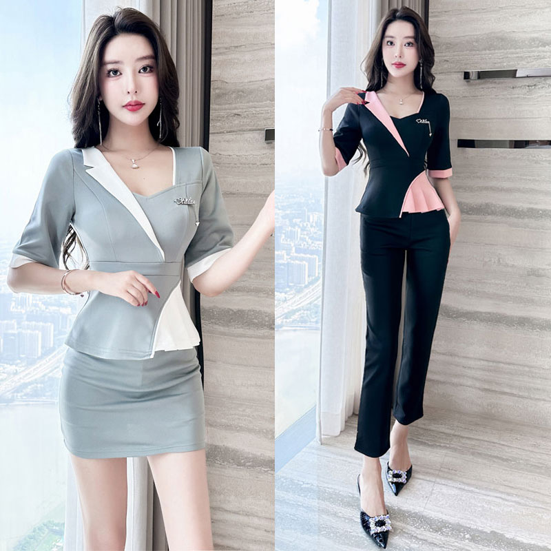 高级美容院技师新款裙裤套装方领工服时尚遮肚显瘦足疗秋款制服女