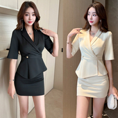 中袖 秋季 高端收腰遮肚子沐足足疗技师工作服 套装 酒店前台气质裙裤