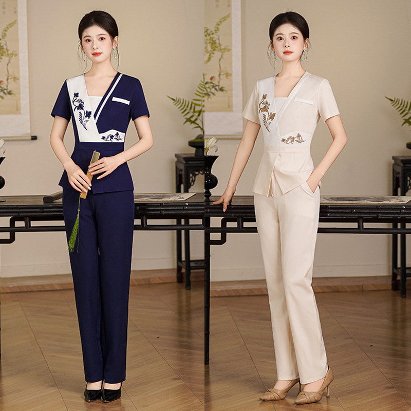 足浴美容院技师桑拿中式高端养生会所短袖裤装2026春季新款两件套