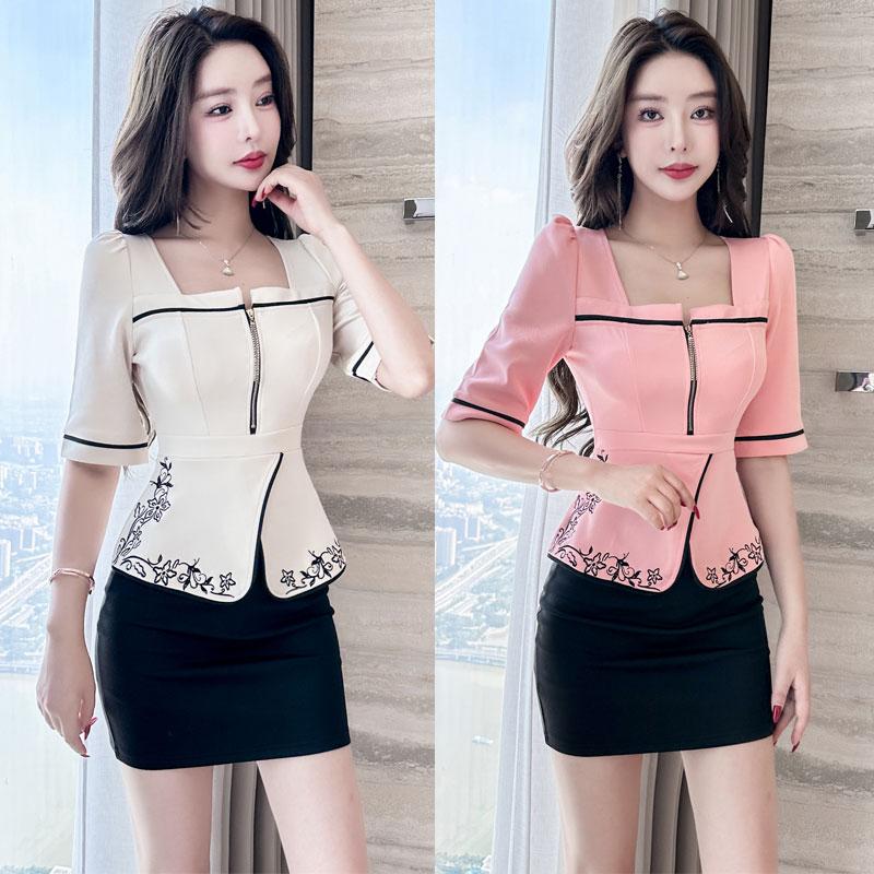 中式印花拉链足疗收腰显瘦工作服