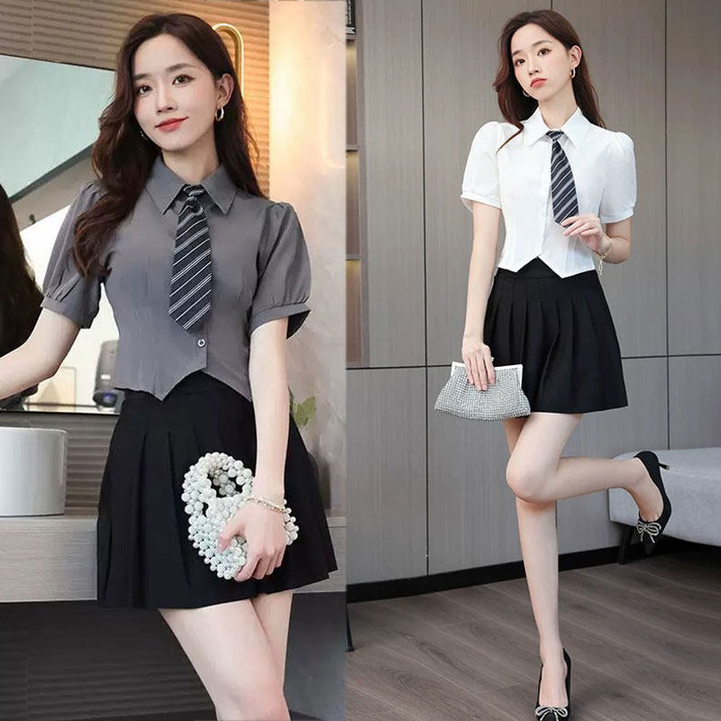 气质显瘦足浴衬衫百褶裙沐足工装