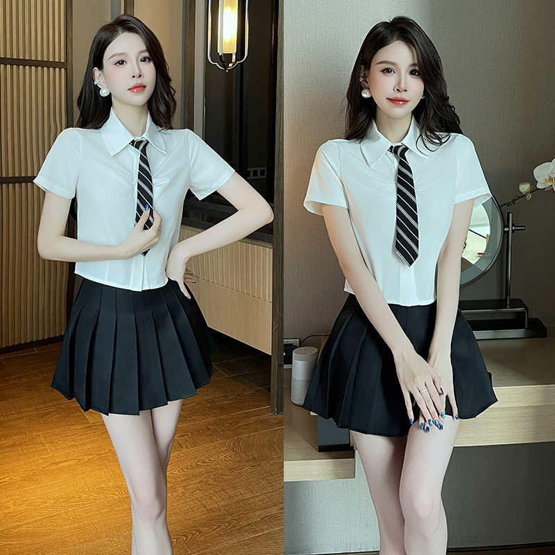 学院风白衬衫百褶裙套装女酒店足浴技师工作服减龄制服2026新款女