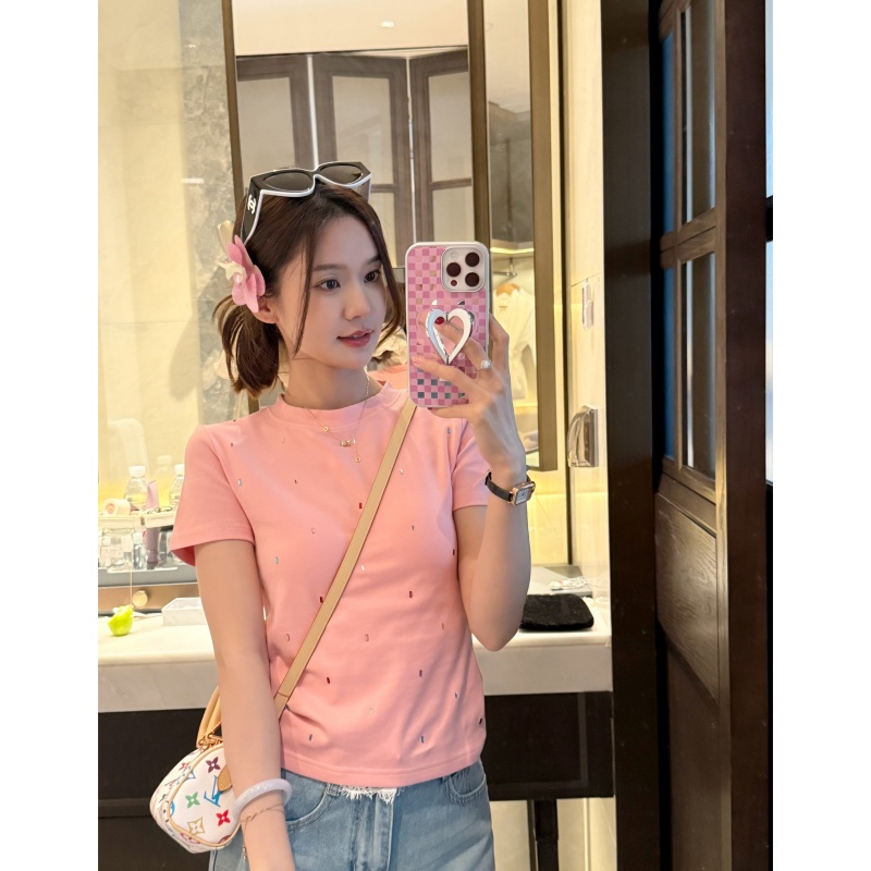 【彩色碎钻】春夏韩版时尚温柔可爱风T恤-DX2025138