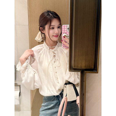 Twinkle跳跳【温柔法式系带衬衫】春季法式温柔风木耳边衬衣女